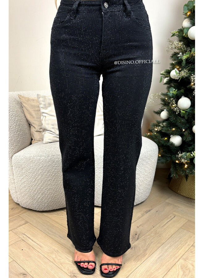 BLACK - 'CELINA V2 DIAMONDS JEANS' - SUPER STRETCH RHINESTONE STRAIGHT LEG JEANS
