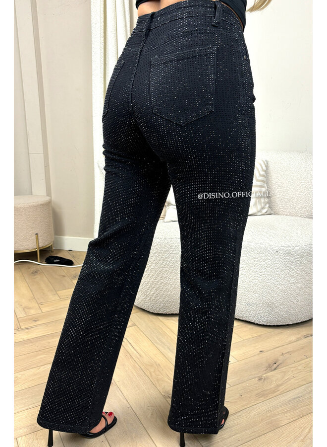 BLACK - 'CELINA V2 DIAMONDS JEANS' - SUPER STRETCH RHINESTONE STRAIGHT LEG JEANS