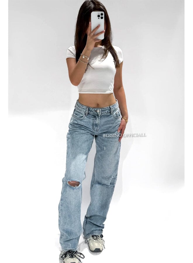 BLUE - 'TASMAN JEANS' - RIPPED MID-WAIST JEANS [NO STRETCH]