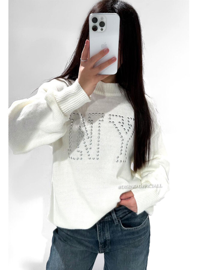 WHITE - 'NY STUDS SWEATER' - OVERSIZED KNITTED SWEATER