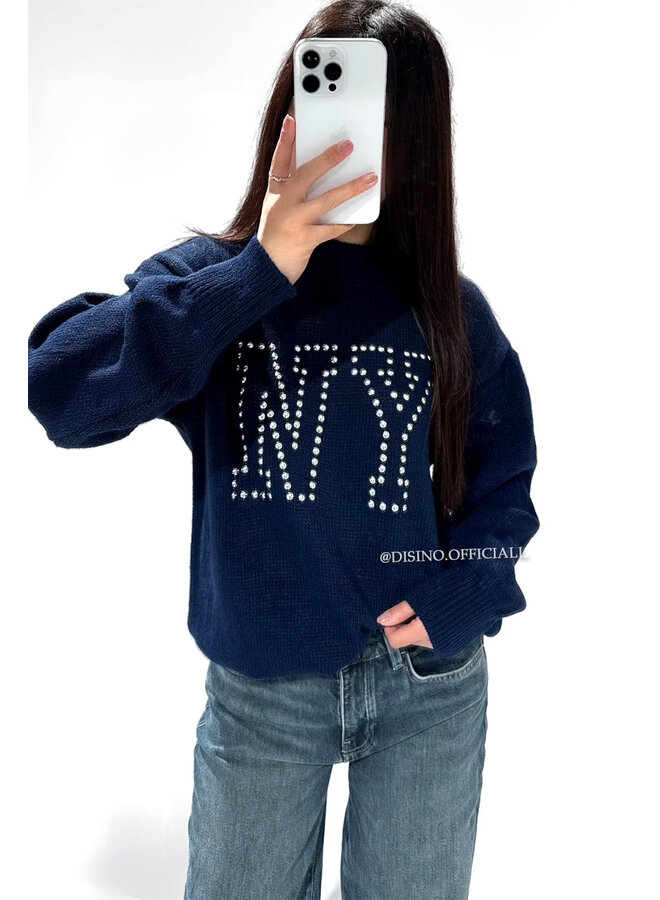 NAVY BLUE - 'NY STUDS SWEATER' - OVERSIZED KNITTED SWEATER