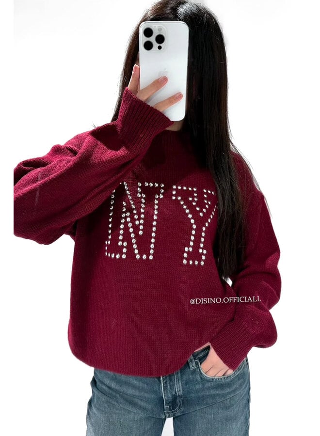 BORDEAUX - 'NY STUDS SWEATER' - OVERSIZED KNITTED SWEATER