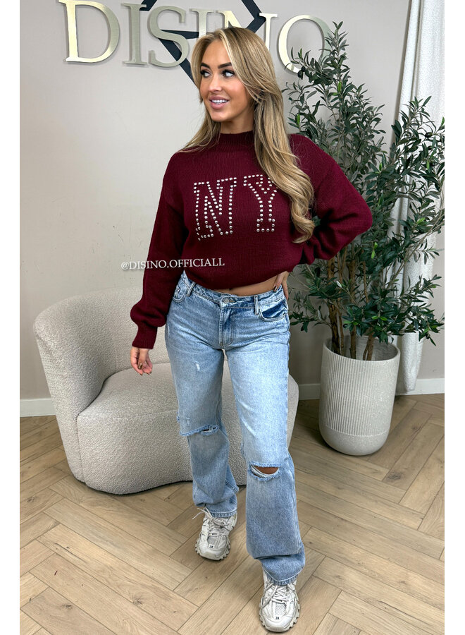 BORDEAUX - 'NY STUDS SWEATER' - OVERSIZED KNITTED SWEATER