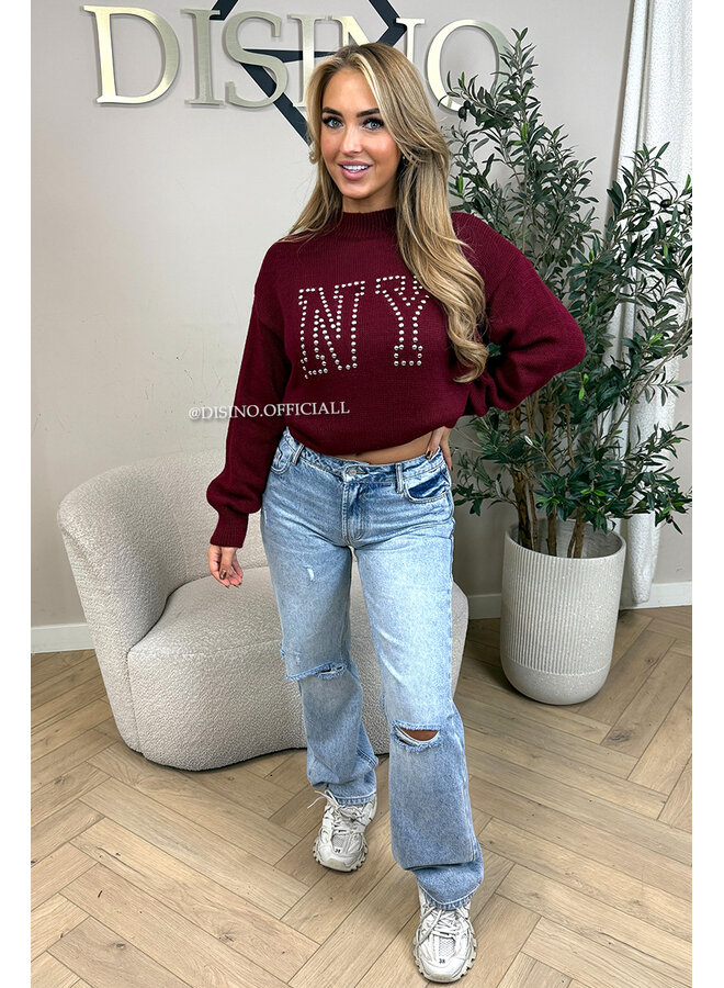 BORDEAUX - 'NY STUDS SWEATER' - OVERSIZED KNITTED SWEATER