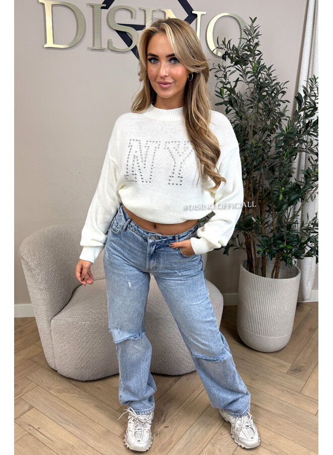 WHITE - 'NY STUDS SWEATER' - OVERSIZED KNITTED SWEATER