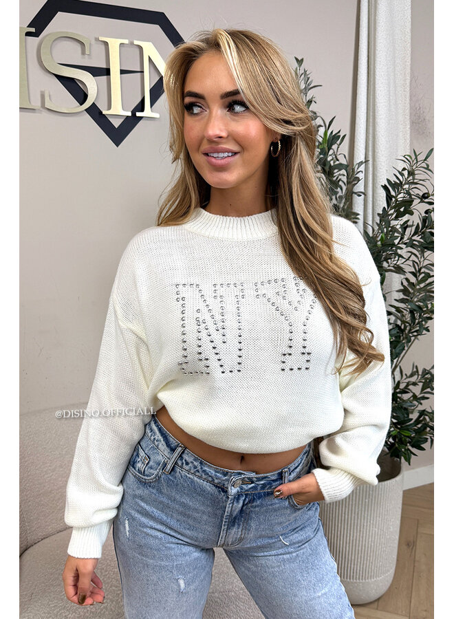 WHITE - 'NY STUDS SWEATER' - OVERSIZED KNITTED SWEATER