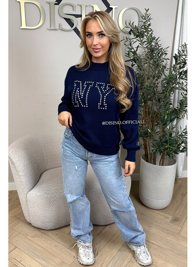 NAVY BLUE - 'NY STUDS SWEATER' - OVERSIZED KNITTED SWEATER