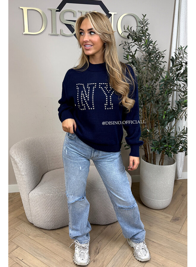 NAVY BLUE - 'NY STUDS SWEATER' - OVERSIZED KNITTED SWEATER