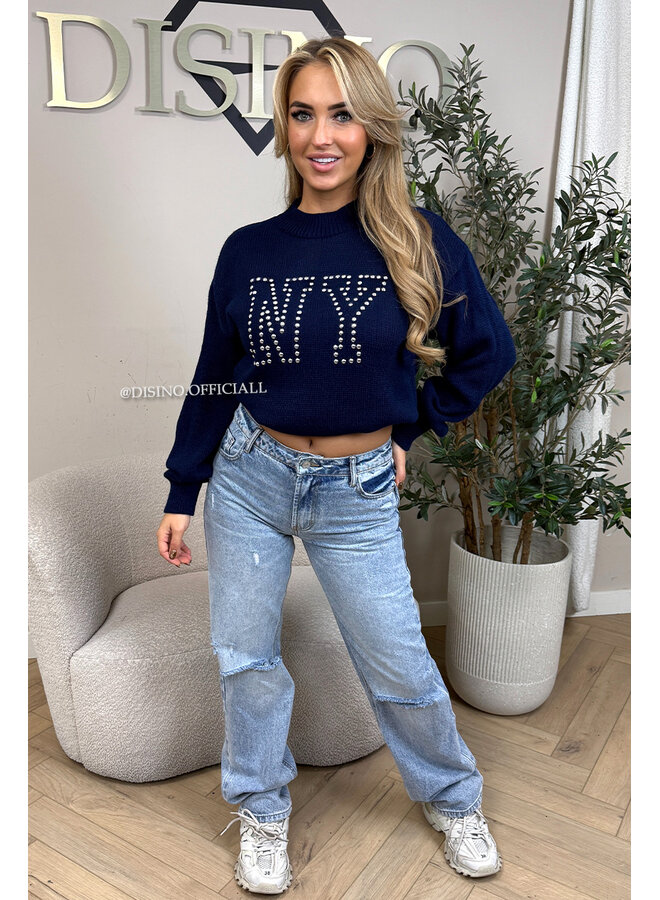 NAVY BLUE - 'NY STUDS SWEATER' - OVERSIZED KNITTED SWEATER