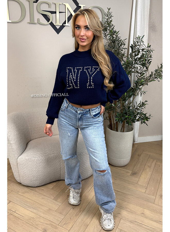 NAVY BLUE - 'NY STUDS SWEATER' - OVERSIZED KNITTED SWEATER