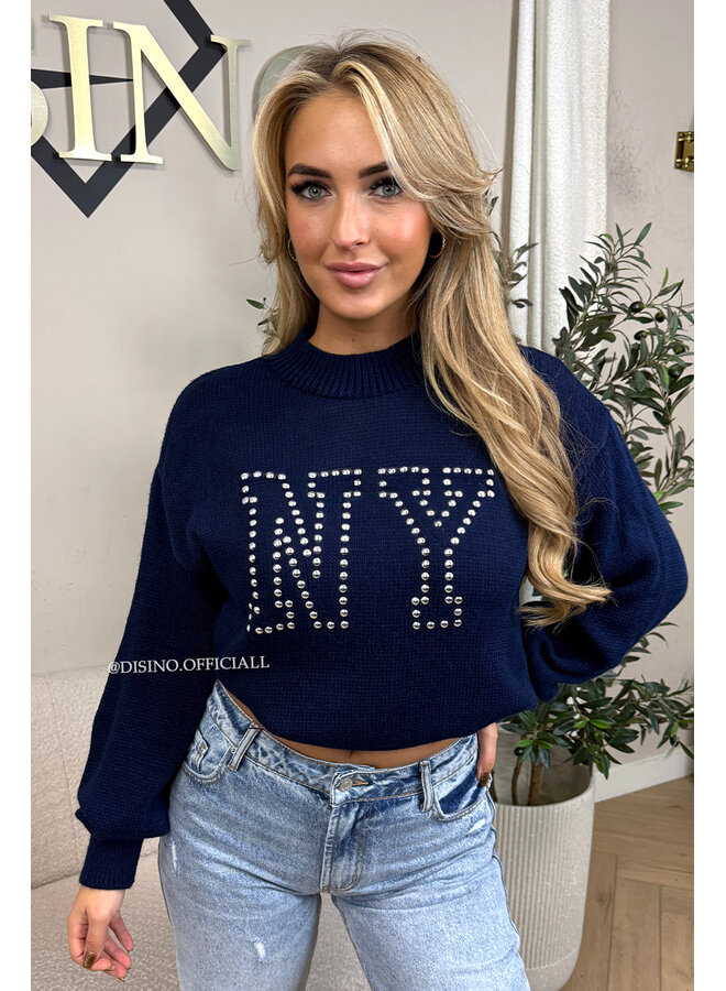 NAVY BLUE - 'NY STUDS SWEATER' - OVERSIZED KNITTED SWEATER
