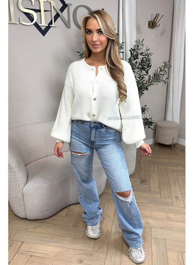 WHITE - 'FENNA CARDIGAN' - BALLOON SLEEVE KNITTED VEST