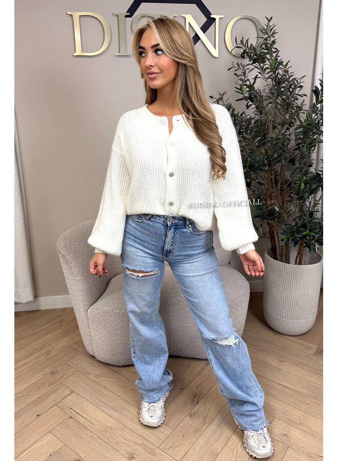 WHITE - 'FENNA CARDIGAN' - BALLOON SLEEVE KNITTED VEST