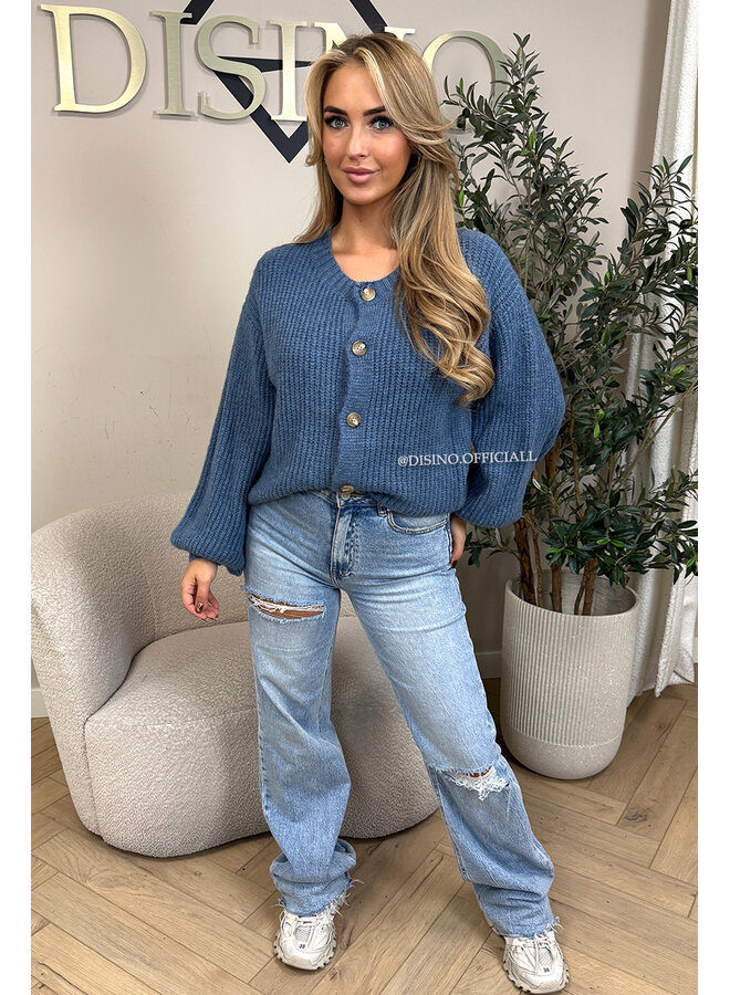 JEANS BLUE - 'FENNA CARDIGAN' - BALLOON SLEEVE KNITTED VEST