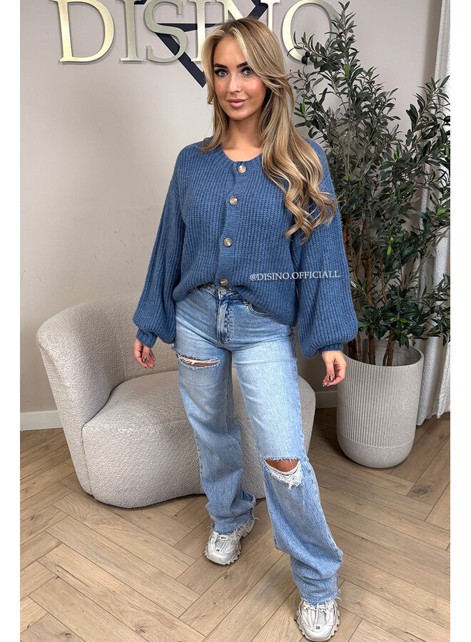 JEANS BLUE - 'FENNA CARDIGAN' - BALLOON SLEEVE KNITTED VEST