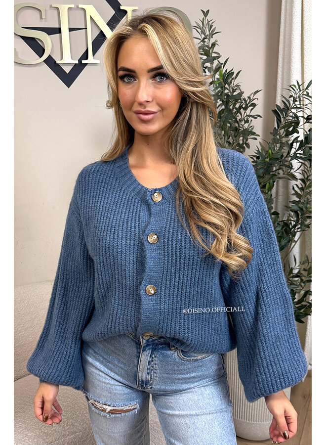 JEANS BLUE - 'FENNA CARDIGAN' - BALLOON SLEEVE KNITTED VEST