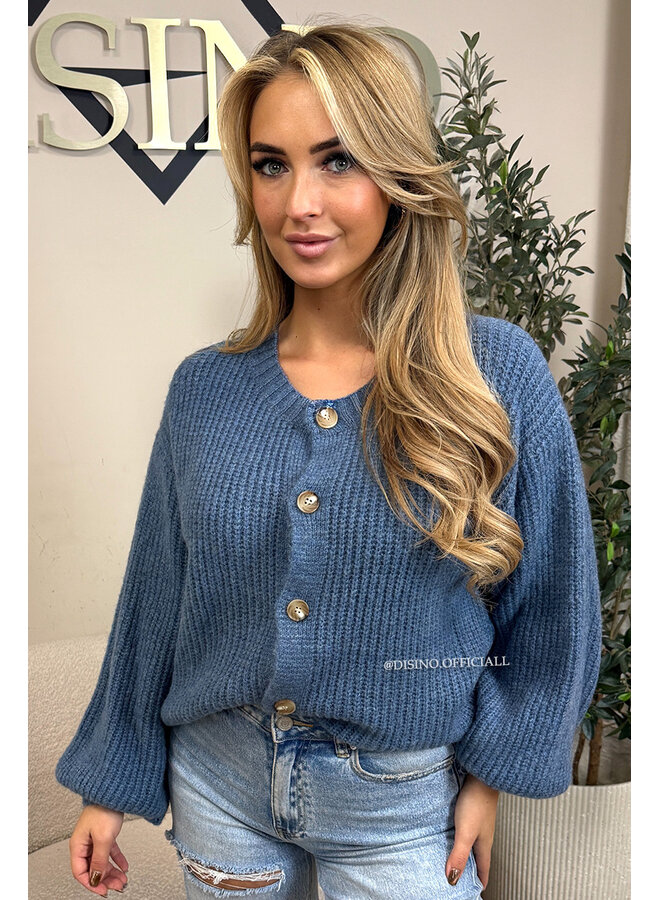 JEANS BLUE - 'FENNA CARDIGAN' - BALLOON SLEEVE KNITTED VEST