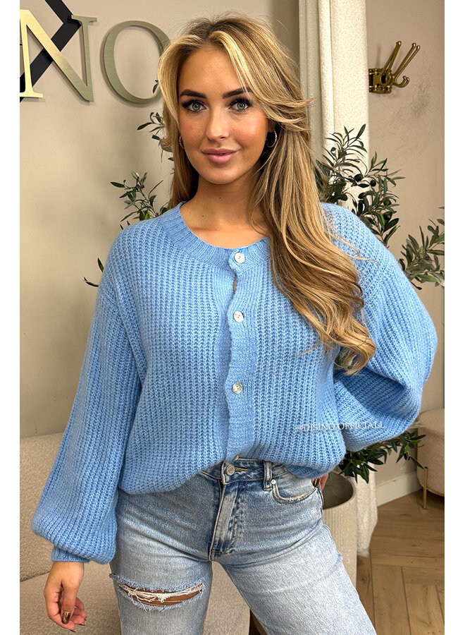 BLUE - 'FENNA CARDIGAN' - BALLOON SLEEVE KNITTED VEST