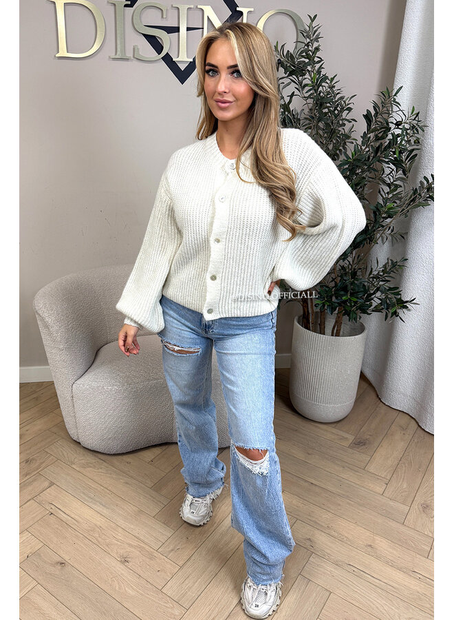 BEIGE - 'FENNA CARDIGAN' - BALLOON SLEEVE KNITTED VEST