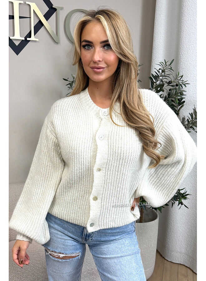 BEIGE - 'FENNA CARDIGAN' - BALLOON SLEEVE KNITTED VEST