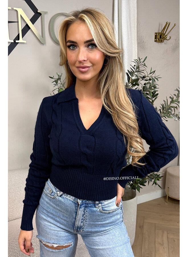 NAVY BLUE - 'RIMA KNIT' - SOFT SNATCHED CABLE KNIT