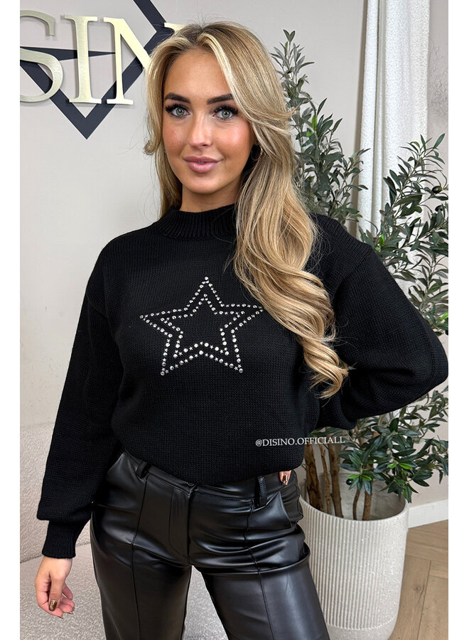 BLACK - 'STAR STUDS SWEATER' - OVERSIZED KNITTED SWEATER