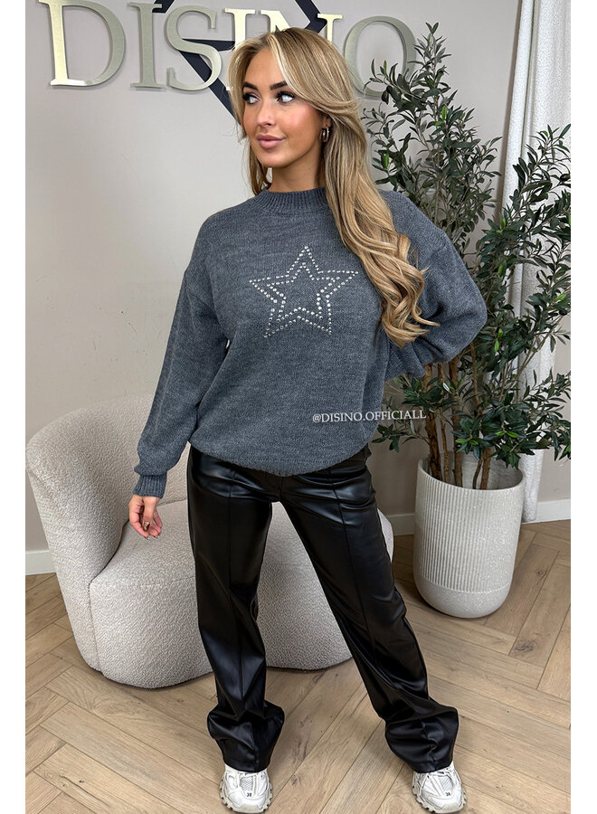 GREY - 'STAR STUDS SWEATER' - OVERSIZED KNITTED SWEATER