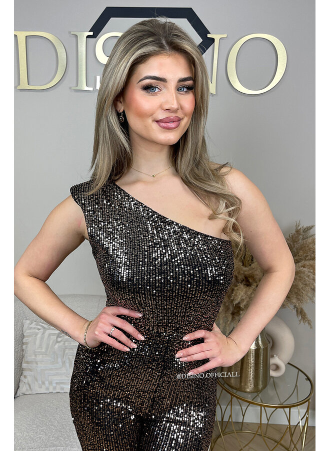 CHOCO - 'JASMINE JUMPSUIT' - FLARE SEQUINN ALL OVER ONE SHOULDER JUMPSUIT