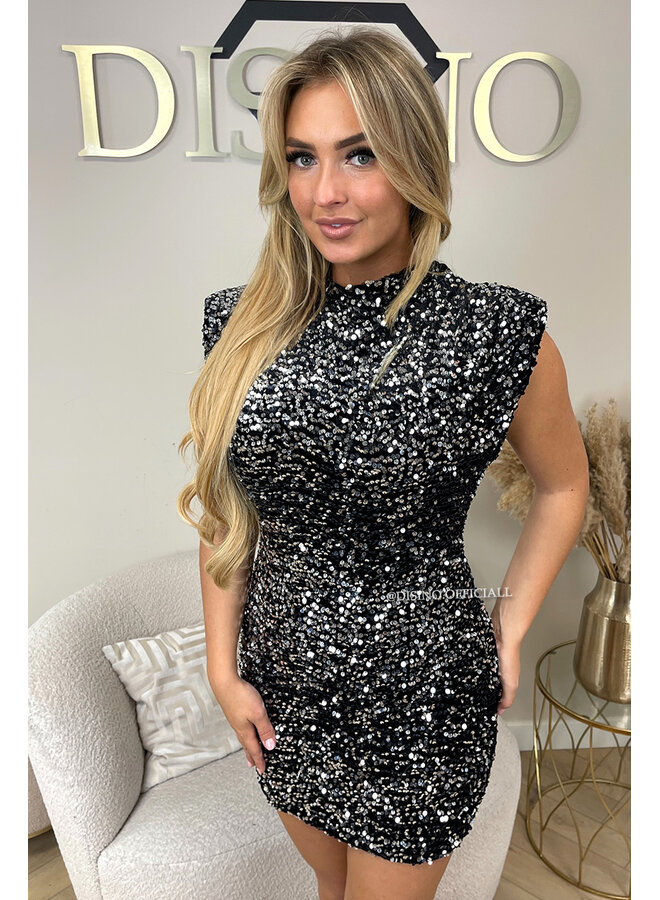 SILVER - 'NOELLA DRESS' - VELVET SEQUINN PARTY DRESS