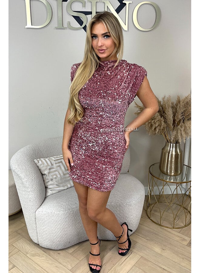 PINK - 'NOELLA DRESS' - VELVET SEQUINN PARTY DRESS