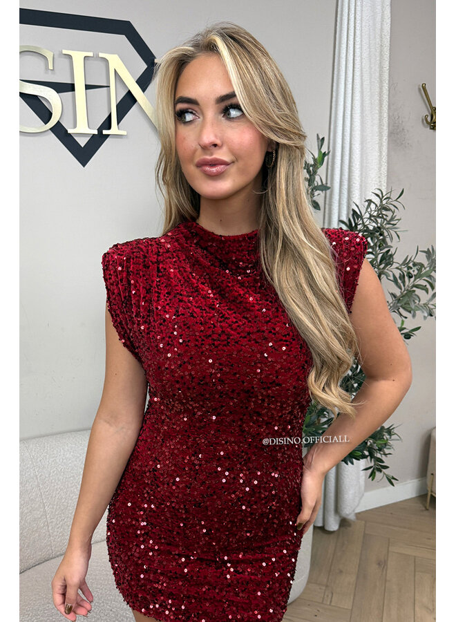 RED - 'NOELLA DRESS' - VELVET SEQUINN PARTY DRESS