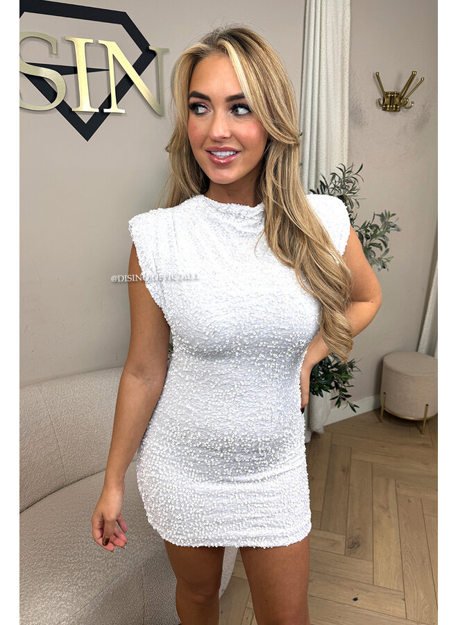 WHITE - 'NOELLA DRESS' - VELVET SEQUINN PARTY DRESS