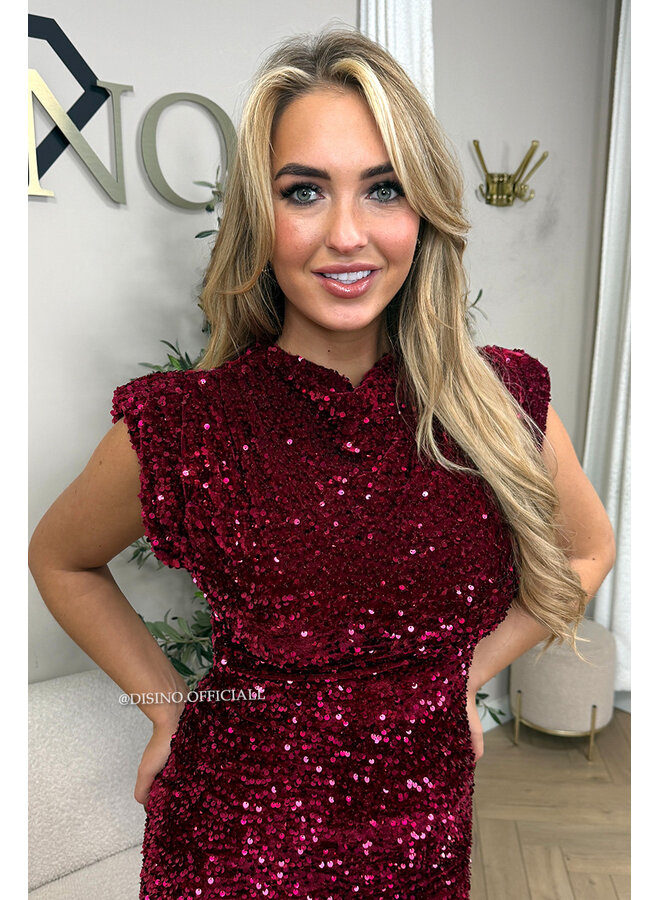 BORDEAUX - 'NOELLA DRESS' - VELVET SEQUINN PARTY DRESS
