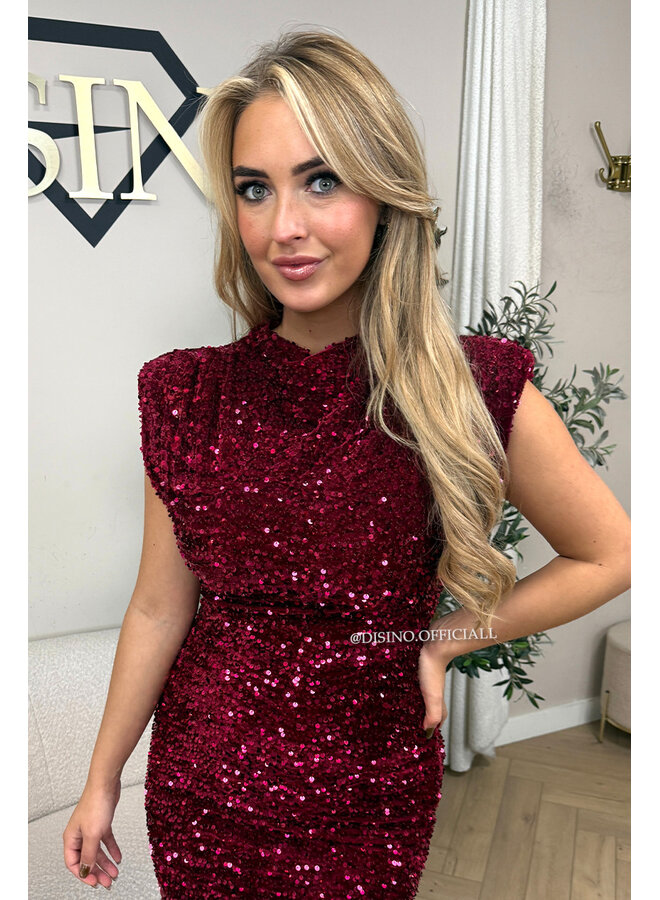 BORDEAUX - 'NOELLA DRESS' - VELVET SEQUINN PARTY DRESS