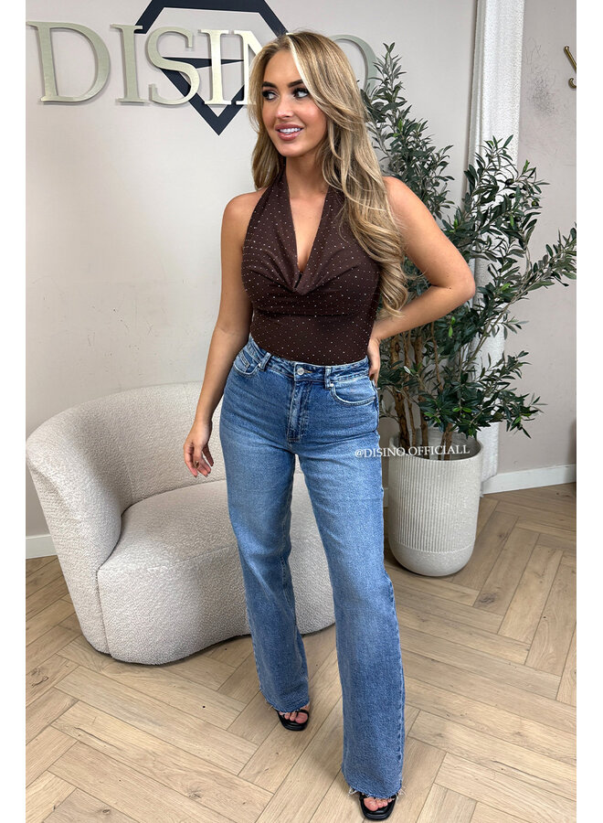 CHOCO - 'EMELINE BODYSUIT' - DIAMONDS ALL OVER DRAPE HALTER BODYSUIT