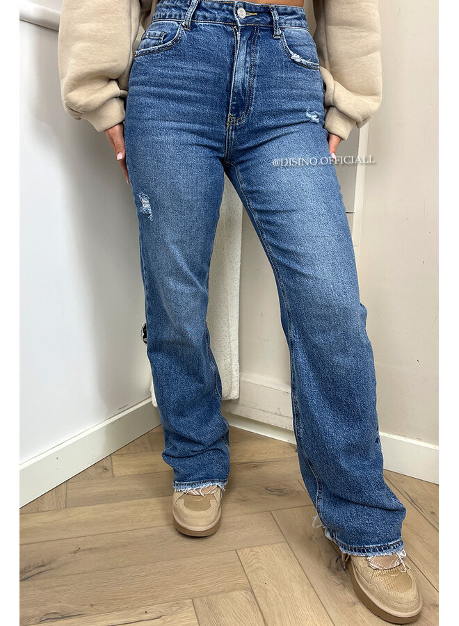 QUEEN HEART JEANS - DARK BLUE - 'MCKENZIE' - SUPER STRETCH WIDE LEG JEANS