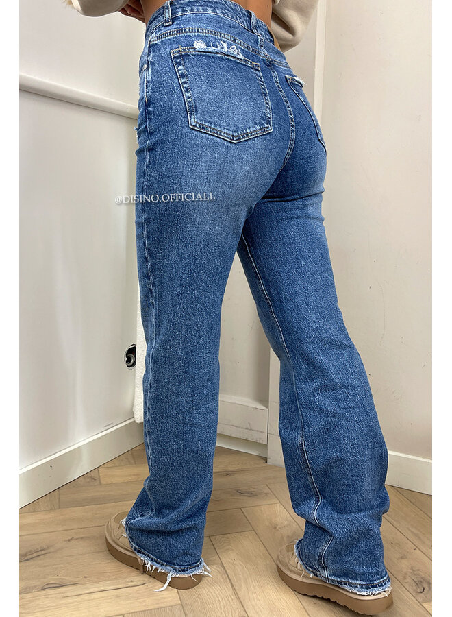 QUEEN HEART JEANS - DARK BLUE - 'MCKENZIE' - SUPER STRETCH WIDE LEG JEANS