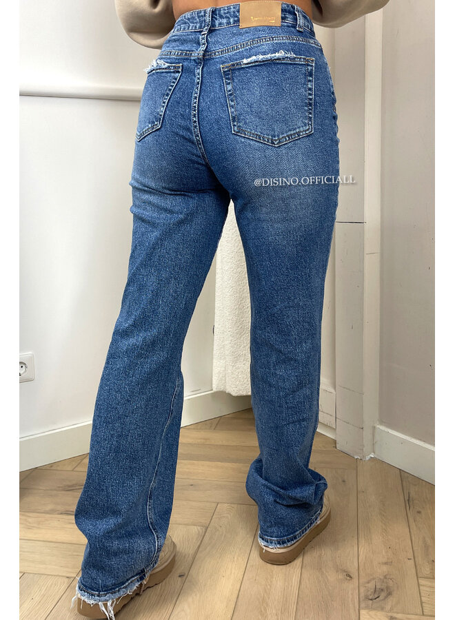 QUEEN HEART JEANS - DARK BLUE - 'MCKENZIE' - SUPER STRETCH WIDE LEG JEANS
