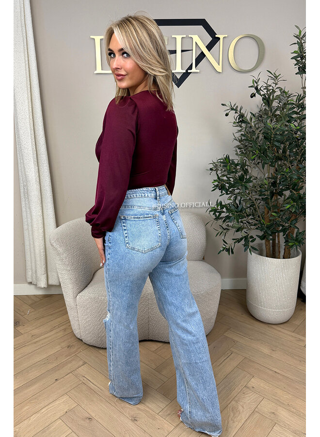 BORDEAUX - 'LIVIA BODY' - SILKY RUCHED STRETCH BODYSUIT