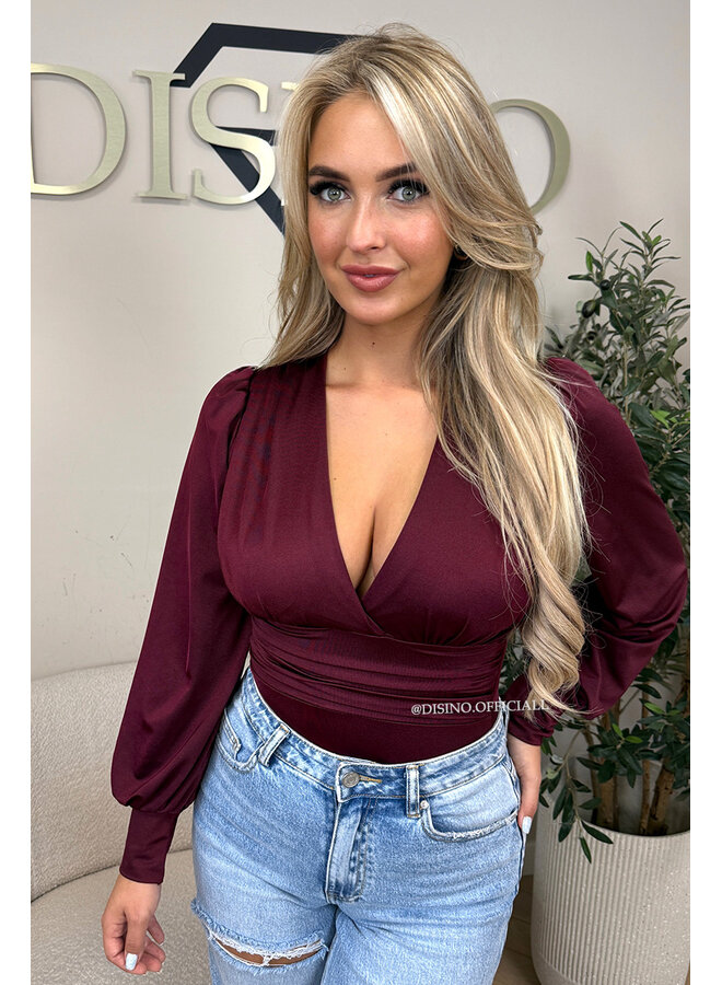 BORDEAUX - 'LIVIA BODY' - SILKY RUCHED STRETCH BODYSUIT