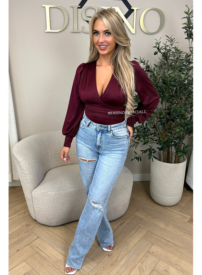 BORDEAUX - 'LIVIA BODY' - SILKY RUCHED STRETCH BODYSUIT