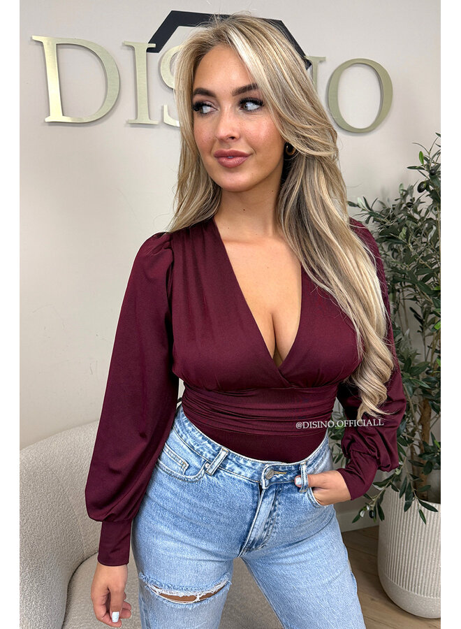 BORDEAUX - 'LIVIA BODY' - SILKY RUCHED STRETCH BODYSUIT