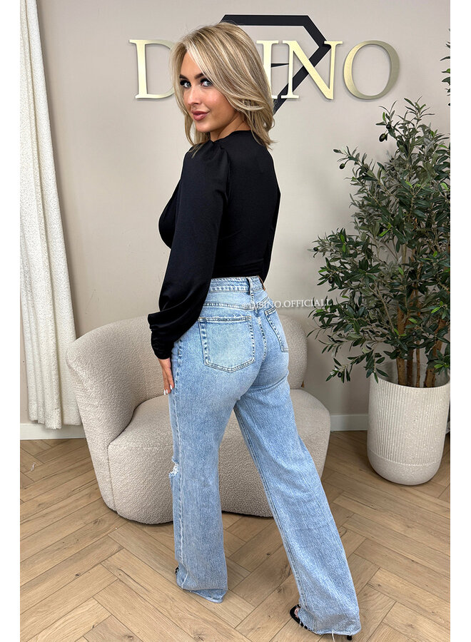 BLACK - 'LIVIA BODY' - SILKY RUCHED STRETCH BODYSUIT