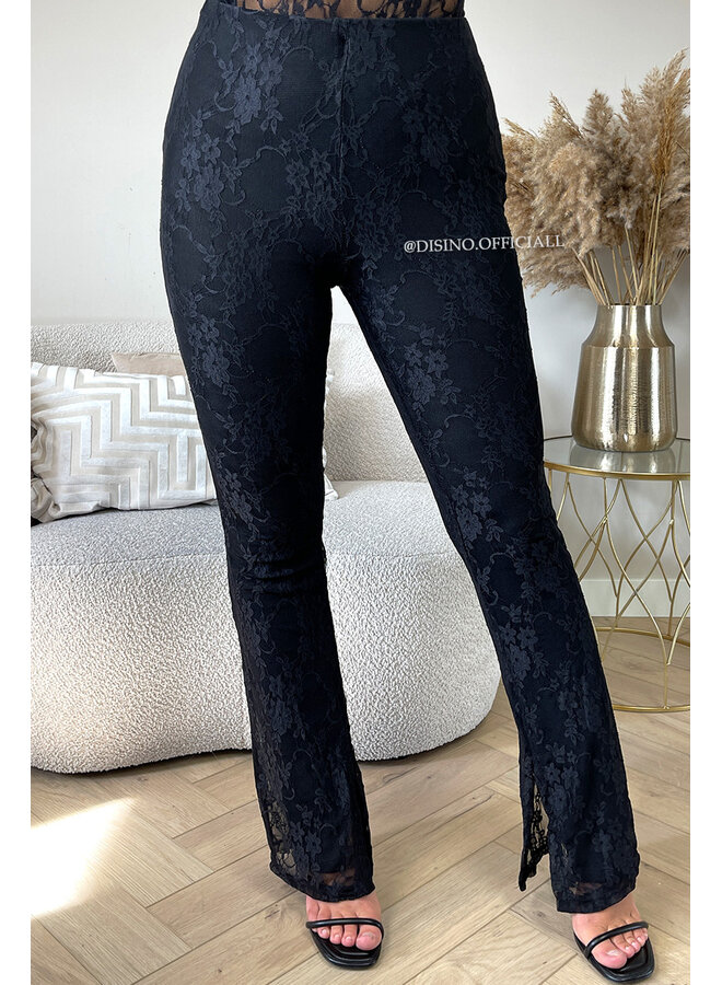 BLACK - 'OLIVIA SET' - STRETCH LACE BODYSUIT + SPLIT FLARE