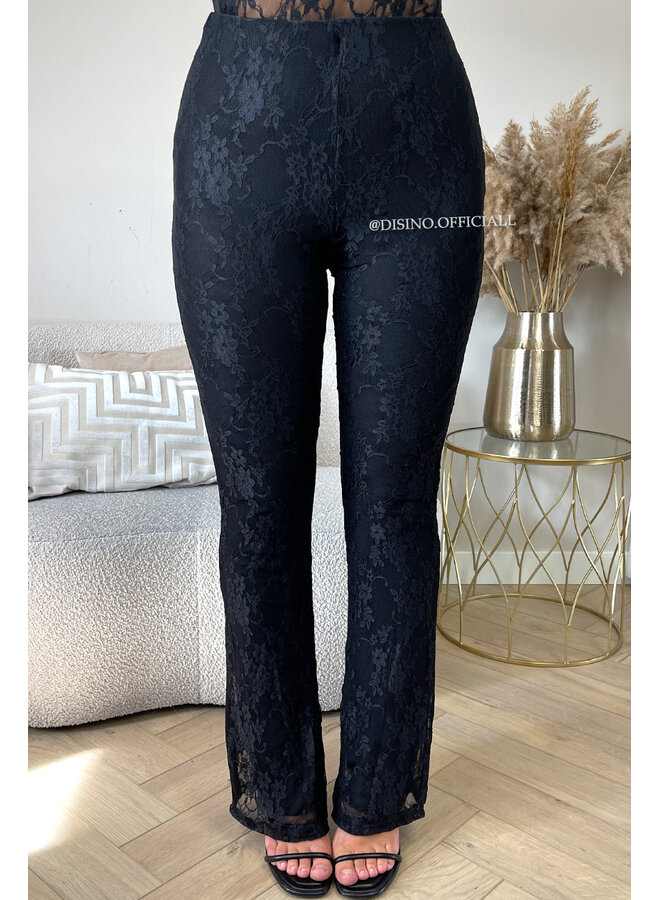 BLACK - 'OLIVIA SET' - STRETCH LACE BODYSUIT + SPLIT FLARE