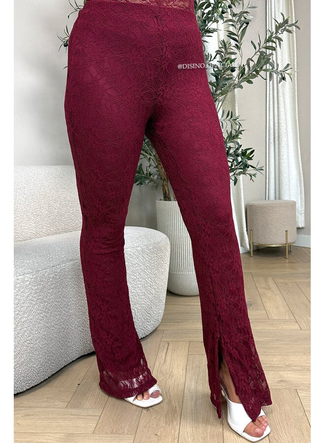 BORDEAUX - 'OLIVIA SET' - STRETCH LACE BODYSUIT + SPLIT FLARE