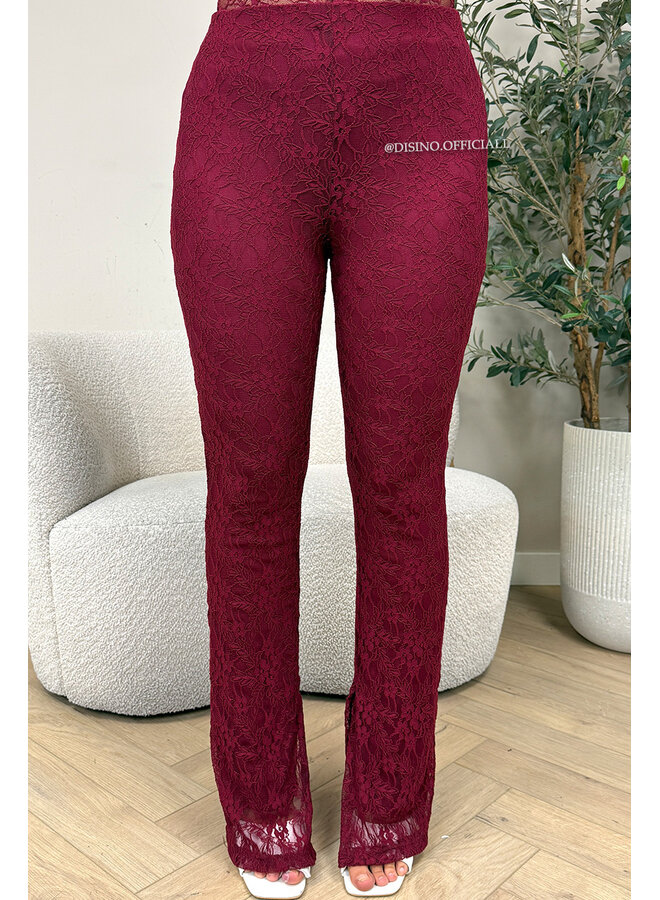 BORDEAUX - 'OLIVIA SET' - STRETCH LACE BODYSUIT + SPLIT FLARE