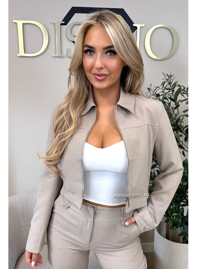 TAUPE - 'ELOISA JACKET' - VIRAL CROPPED JACKET