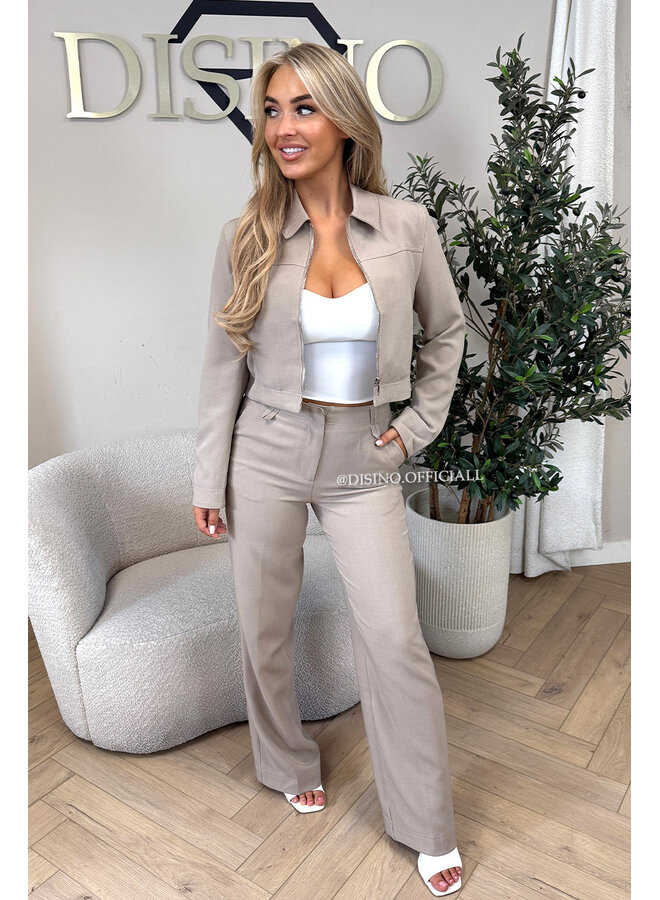 TAUPE - 'ELOISA PANTS' - VIRAL STRETCH PANTALON