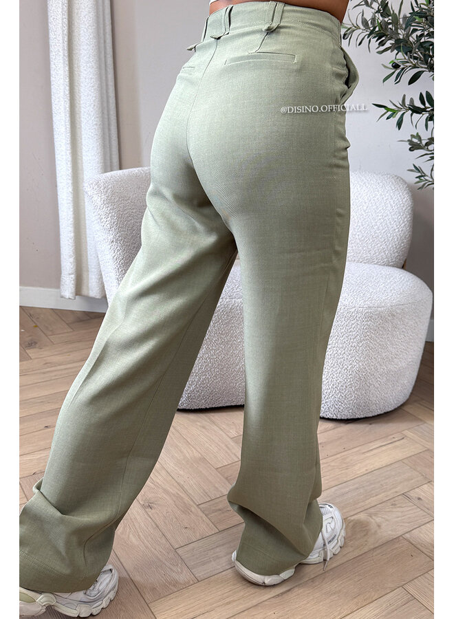OLIVE GREEN - 'ELOISA PANTS' - VIRAL STRETCH PANTALON